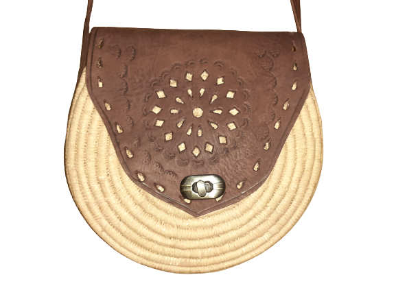 Bolso redondo paja-y cuero-1