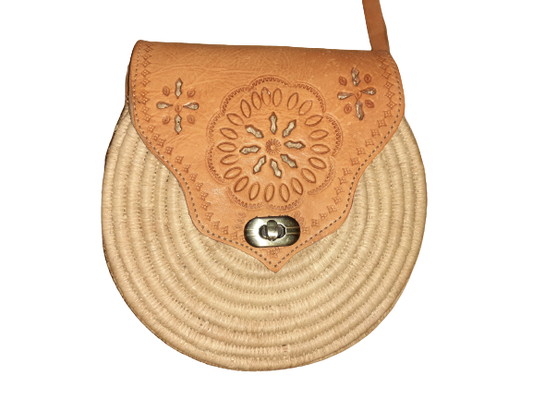 Bolso redondo paja-y cuero-0