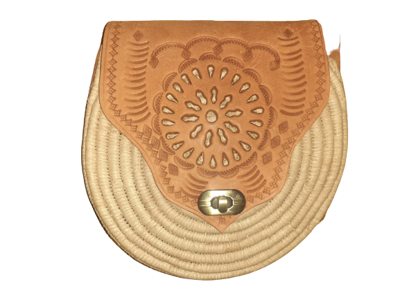 Bolso redondo paja-y cuero-3