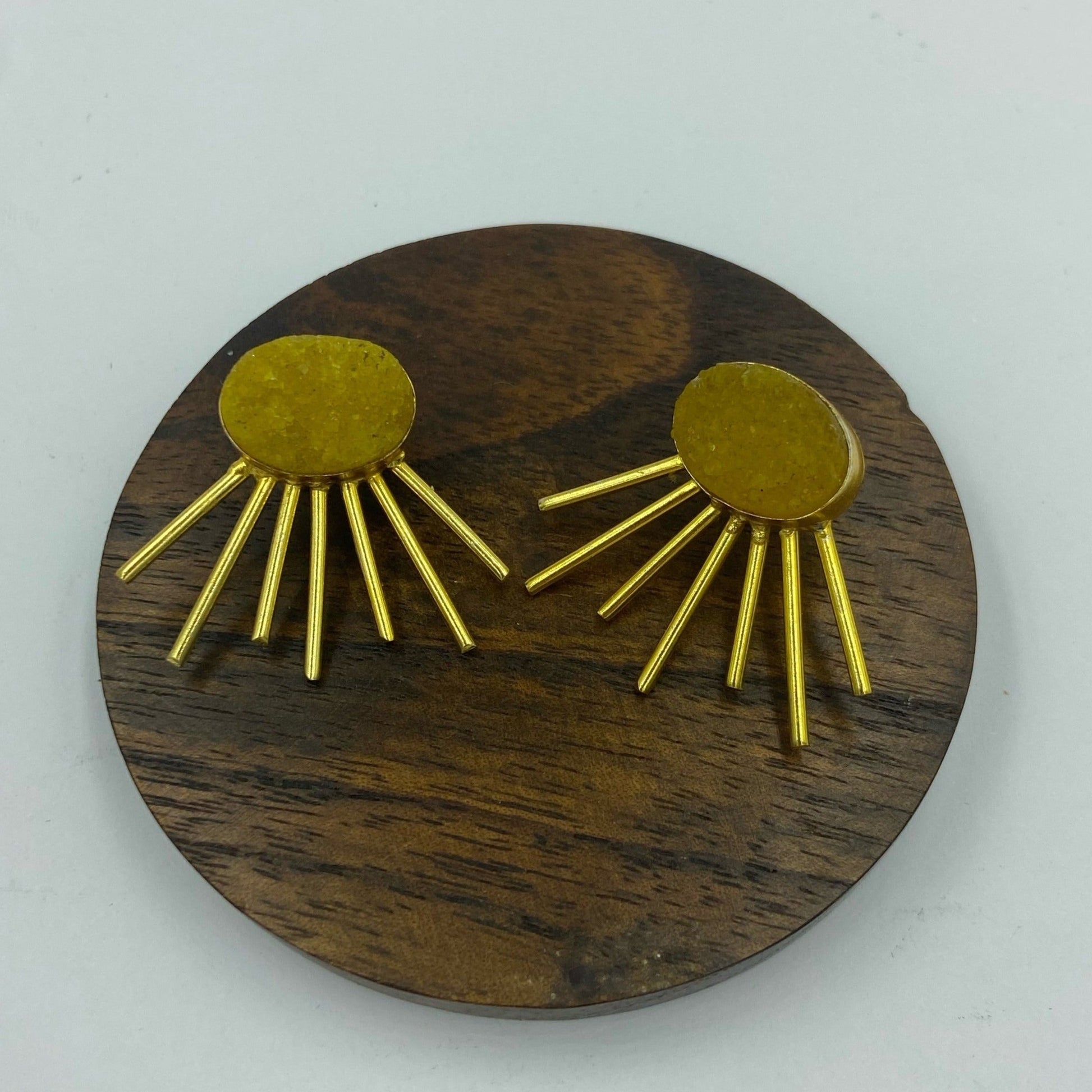 Gold plated earrings SOL with yellow quartz-0