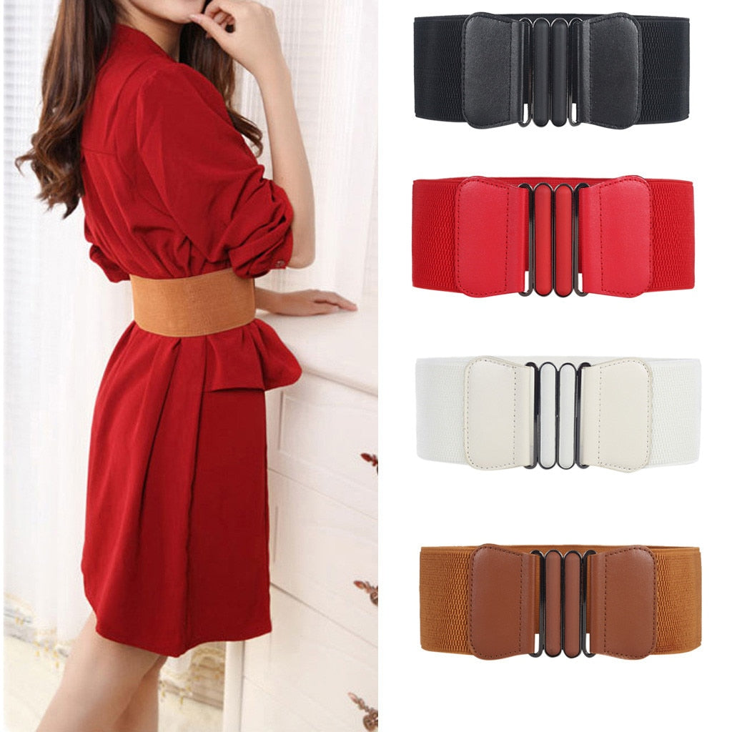 Women Belt Stretch Wide Waist Belts Metal Buckle Leather Strap Female Apparel Accessories Dress Waist Summer ceinture femme #L20-0