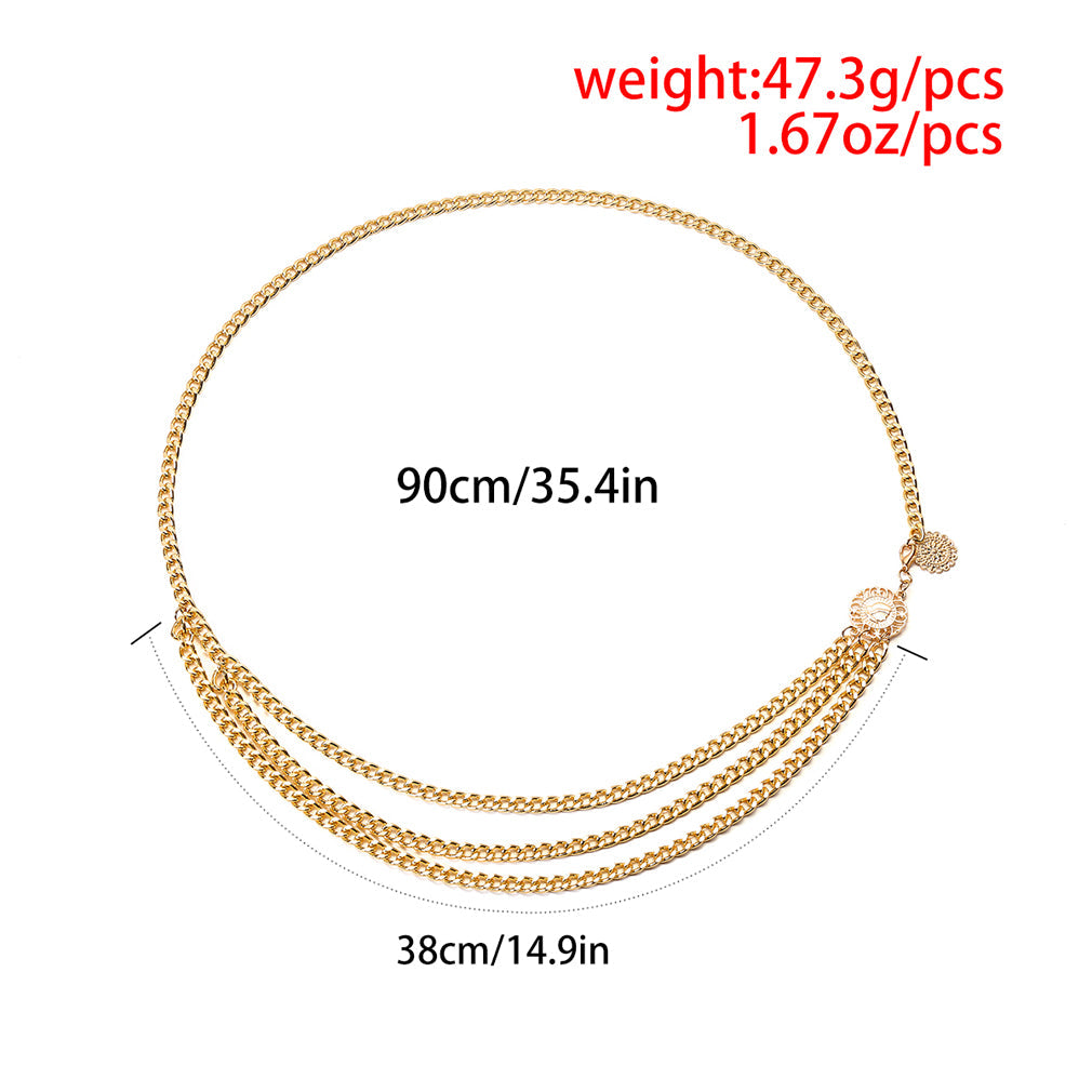 Women Fashion Belt Hip High Waist Gold Narrow Metal Chain Belt Chunky Fringes-2