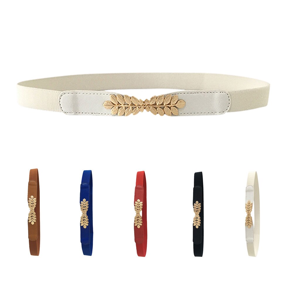 Women Belt Metal Leaf Buckle Leather Belt Elastic Waistband Skinny Slim Decoration Belt For Dress pasek damski ceinture femme #L-0